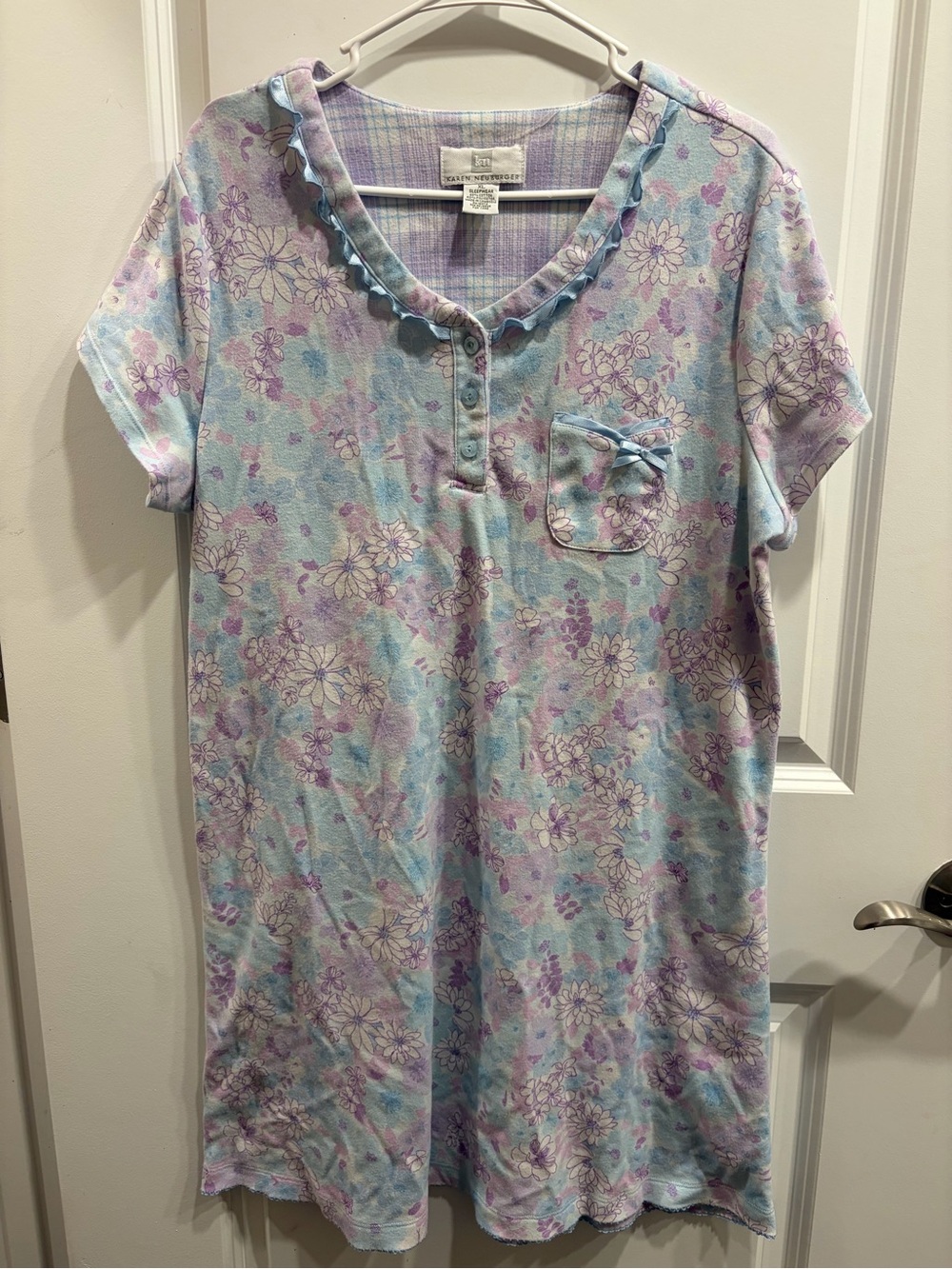 Karen Neuburger XL Nightgown Short Sleeve Blue Purple Floral